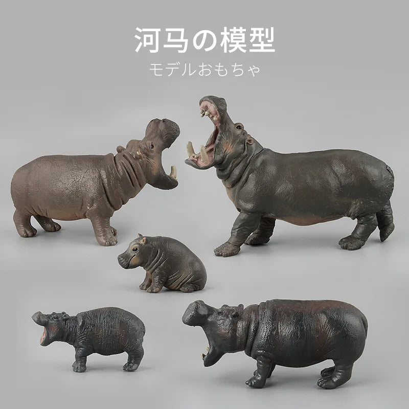 Realistic Hippo Family Figurine Set