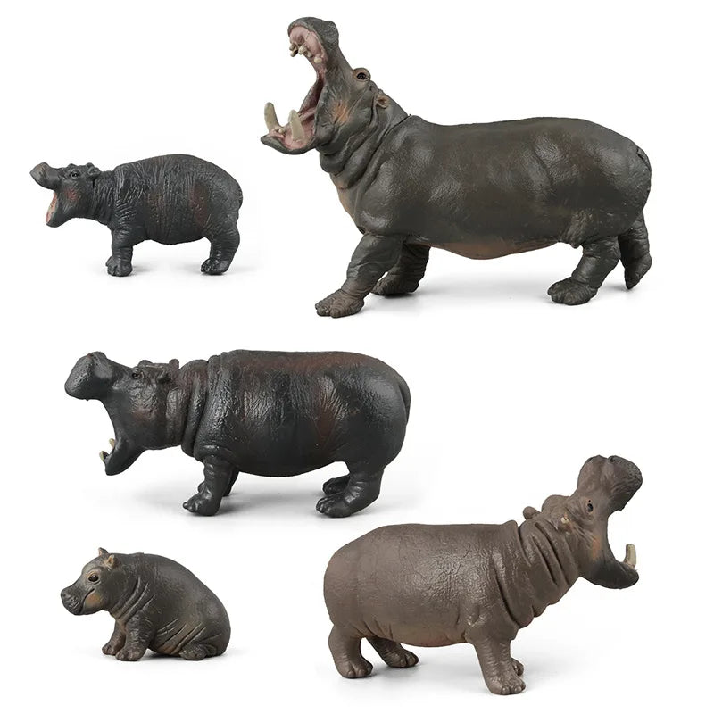 Realistic Hippo Family Figurine Set