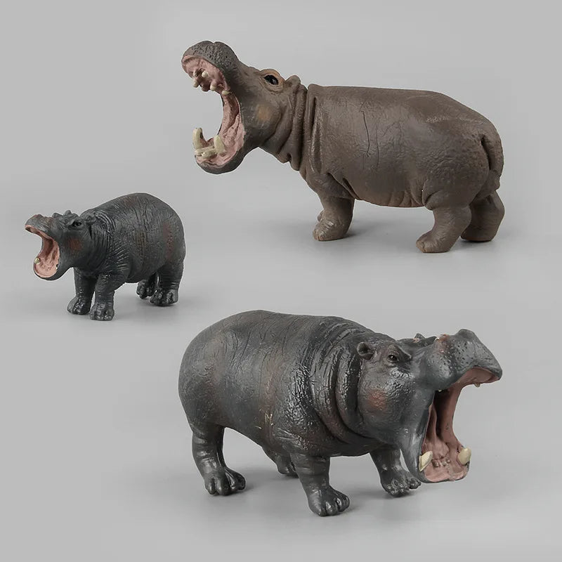 Realistic Hippo Family Figurine Set