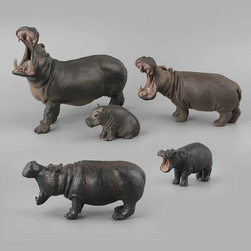 Realistic Hippo Family Figurine Set