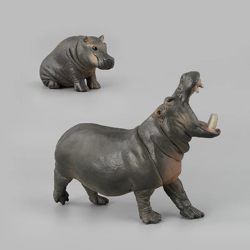 Realistic Hippo Family Figurine Set